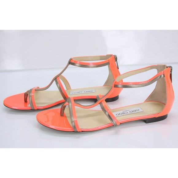 Jimmy Choo Tabitha T Strap Caged Thong Sandals Size 37.5 Orange Platinum $795 - Picture 11 of 11